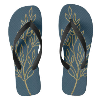 Tongs Feuilles d'or sur Blue