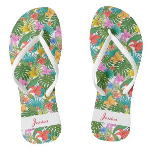 Tongs Feuilles florifères personnalisées avec fleurs d'H