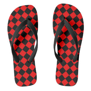 Tongs Feuilles Motifs en diamant rouge et noir