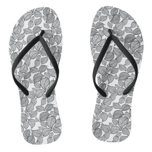 Tongs Feuilles noirs tirés à la main sur blanc