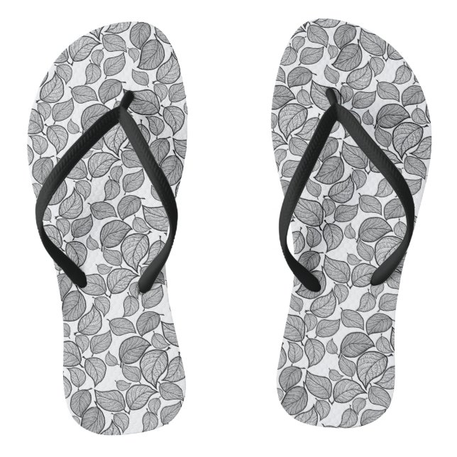 Tongs Feuilles noirs tirés à la main sur blanc (Semelle)
