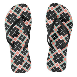 Tongs Feuilles Plaid (Coral Mint Black White)