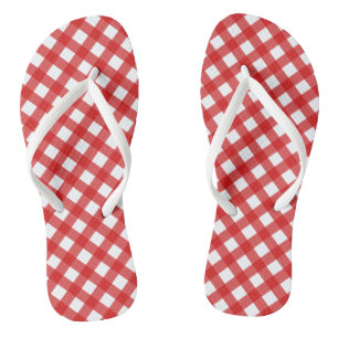 Tongs Feuilles rouges En vichy Motif