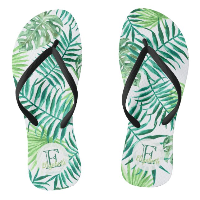 Tongs Feuilles sur mesure, turquoise et verte de palmier (Semelle)