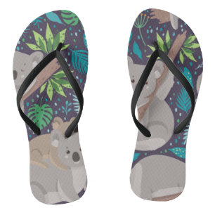 Tongs Feuilles tropicaux de Cute Koala Bear