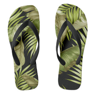 Tongs Feuilles tropicaux de Hawaï Garden  noir vert