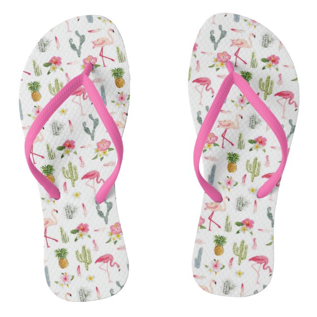 Tongs Flamant rose Cactus Pineappus Hibiscus Motif (Semelle)
