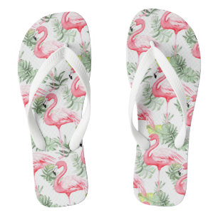 Tongs Flamant rose et Feuilles colorés tropicaux