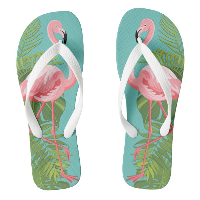 Tongs Flamant rose rose Tropical Feuille Turquoise (Semelle)