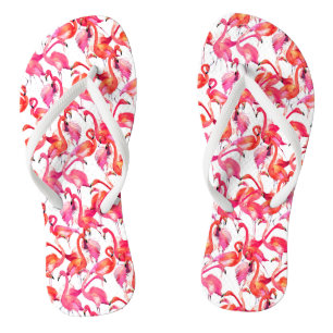 Tongs Flamants roses Aquarelles Dans Les Aquarelles