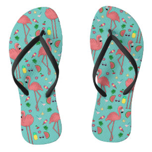 Tongs Flamants roses et thème d'été - Bleu