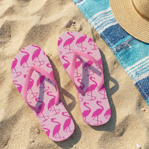 Tongs Flamants roses roses curieux Motif sur rose