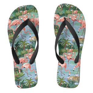 Tongs Flamants roses roses peints par numéro