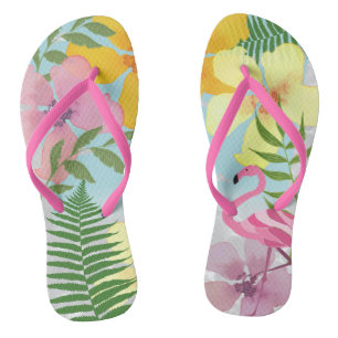 Tongs Flamingo Rose Luau Tropical Floral Coloré Été