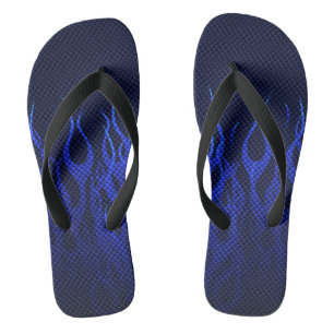 Tongs Flammes de course bleues sur impression en fibre d