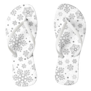Tongs Flammes de neige en argent sur blanc