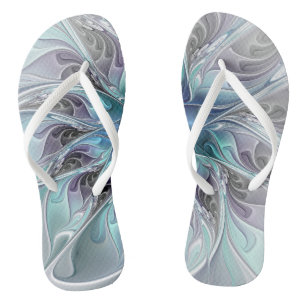 Tongs Fleur Abstraite Fractale Moderne Avec Bleu