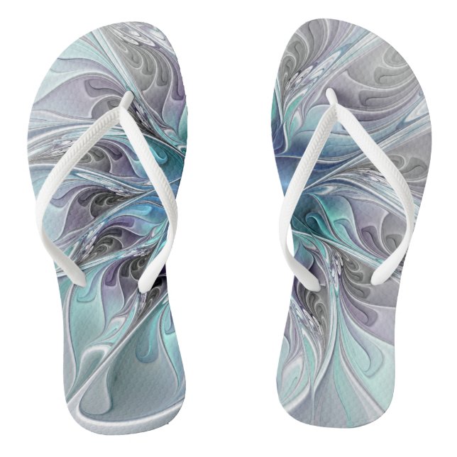 Tongs Fleur Abstraite Fractale Moderne Avec Bleu (Semelle)
