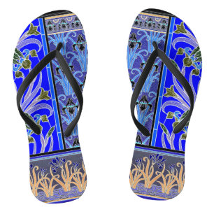 Tongs Fleur Art nouveau iris élégant bleu verneui noir
