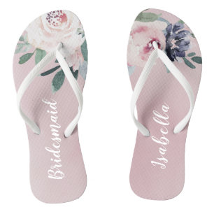 Tongs Fleur botanique blush Personnalisé bridesmaid