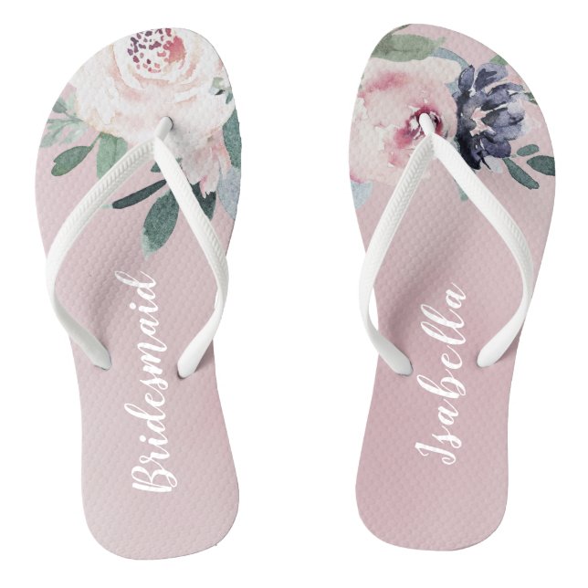 Tongs Fleur botanique blush Personnalisé bridesmaid (Semelle)