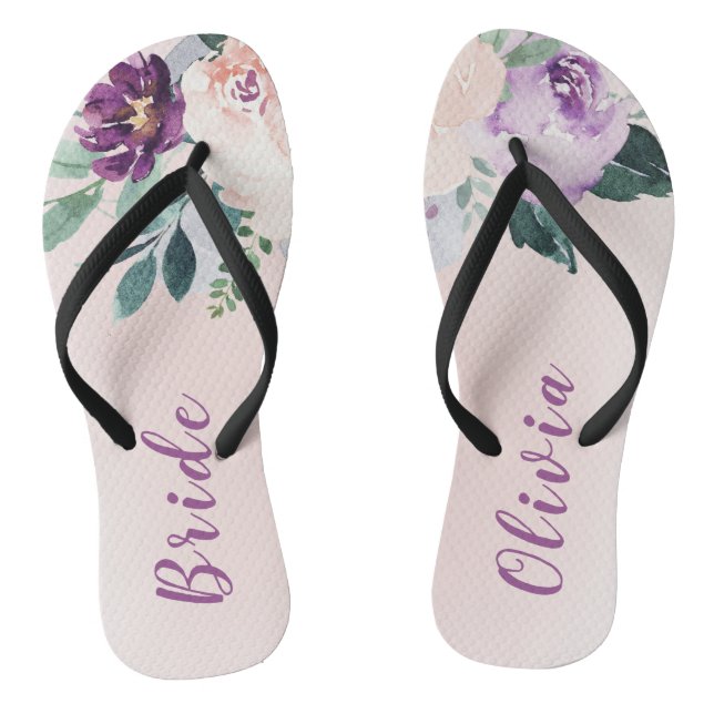 Tongs Fleur botanique violet mariée personnalisée (Semelle)