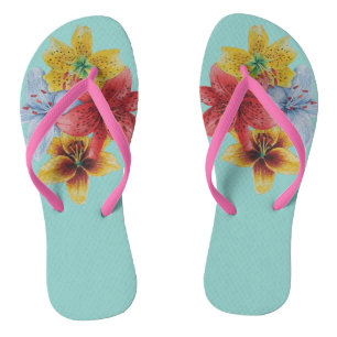 Tongs fleur de lys coloré original motif floral
