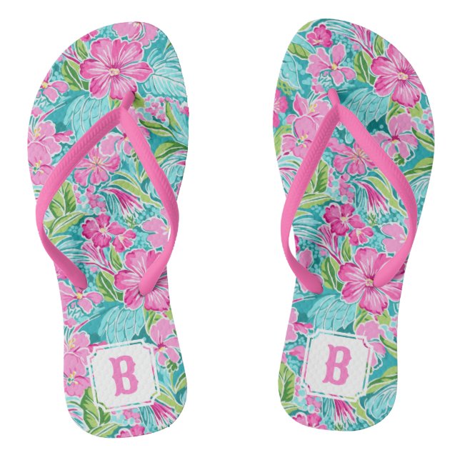 Tongs Fleur d'Hibiscus tropicaux de Preppy | Monogramme (Semelle)