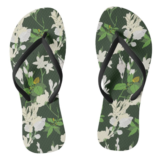 Tongs Fleurs blanches vert foncé (Semelle)