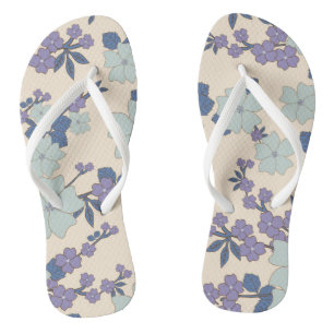 Tongs Fleurs Bleues, Fleurs Violettes, Motif Floral