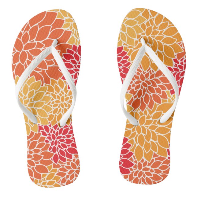 Tongs Fleurs Dahlia, Motif De Fleurs, Dahlia Orange (Semelle)