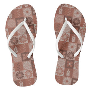 Tongs Fleurs de Burlap Brown rustiques Flip Flops Feuill