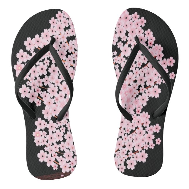 Tongs Fleurs de cerisiers en noir (Semelle)