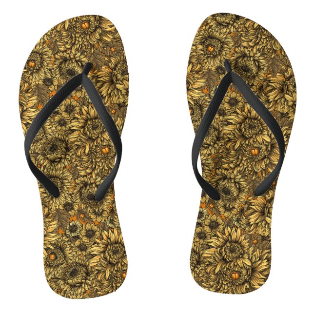 Tongs Fleurs de chrysanthèmes jaunes et coléoptères oran (Semelle)