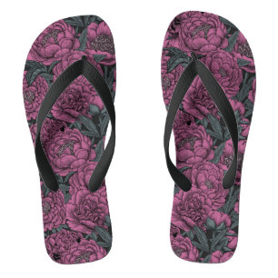 Tongs Fleurs de pivoines violettes
