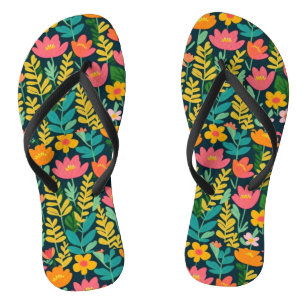 Tongs Fleurs feuilles design coloré