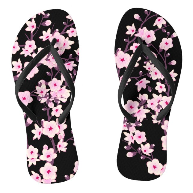 Tongs Fleurs florales de cerisier rose noir (Semelle)