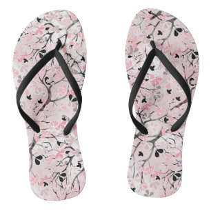 Tongs Fleurs florales pastel pastel rose feuilles à