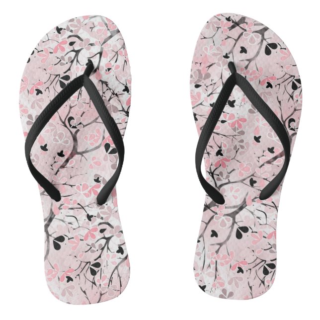 Tongs Fleurs florales pastel pastel rose feuilles à (Semelle)