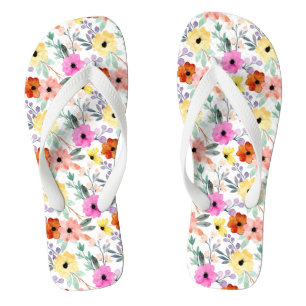 Tongs Fleurs Florales Roses, Rouges et Jaunes pour Femme