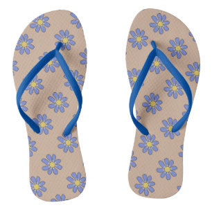 Tongs Fleurs graphiques bleues romantiques sur n'importe