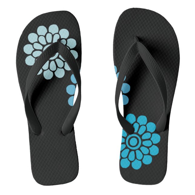 Tongs Fleurs Noir et Bleu (Semelle)