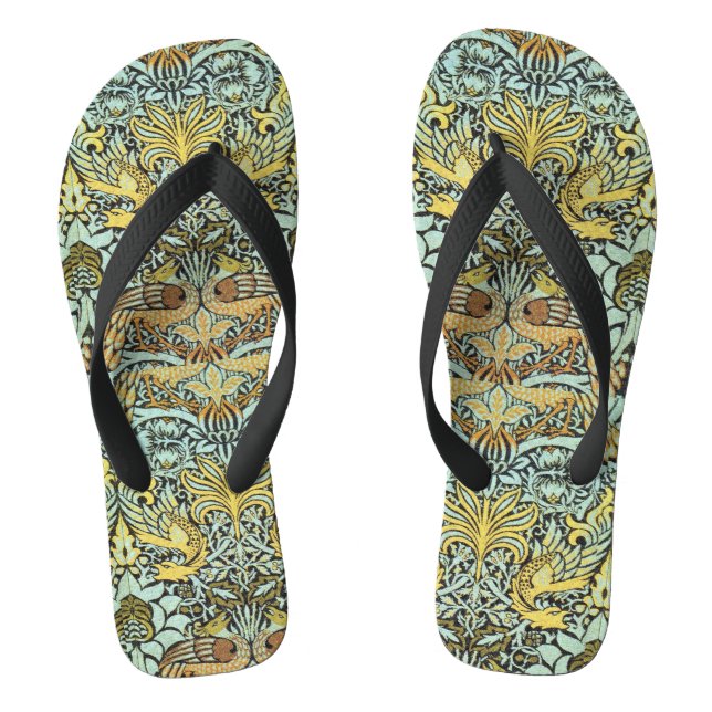 Tongs FLEURS, PEACOCKS ET DRAGONS, Jaune Blanc Noir (Semelle)