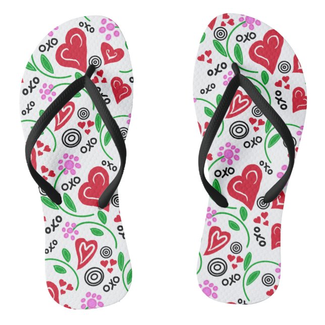 Tongs Fleurs roses des Coeurs rouges (Semelle)