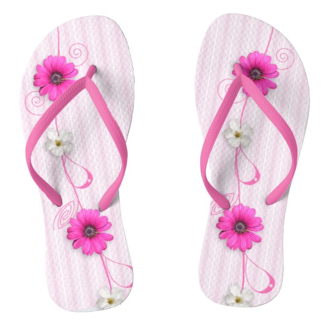 Tongs Fleurs Roses Et Tentures Feuilles (Semelle)
