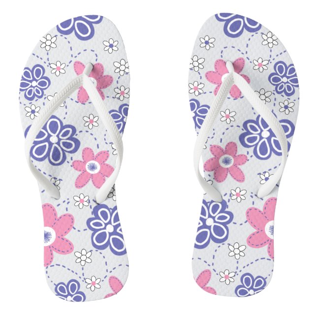 Tongs Fleurs roses Retro Periwinkle (Semelle)
