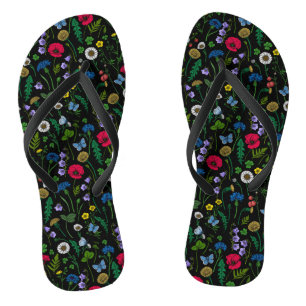 Tongs Fleurs sauvages en noir