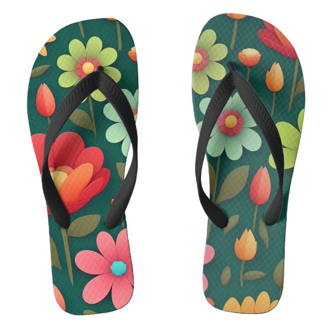 Tongs Fleurs sur un motif arrière - plan vert (Semelle)