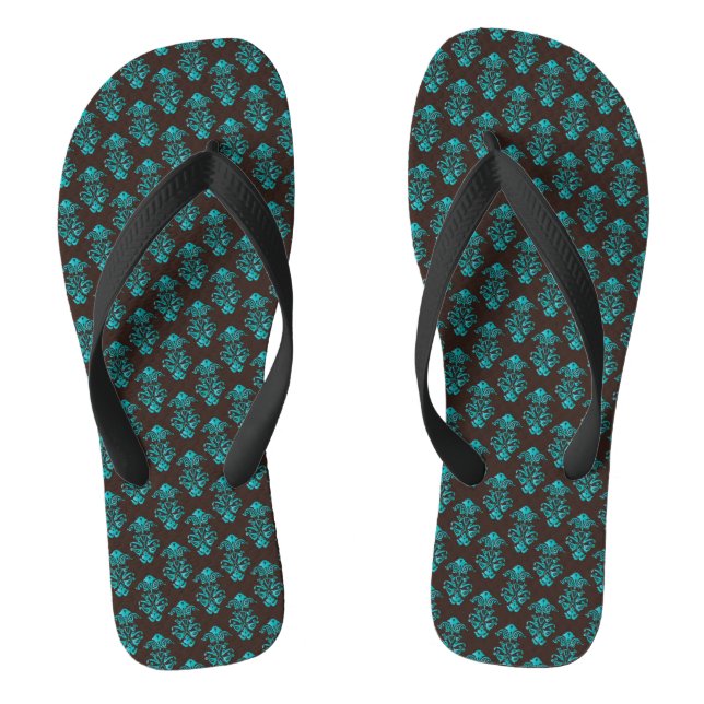 Tongs Flip Flops/Turquoise Damask (Semelle)