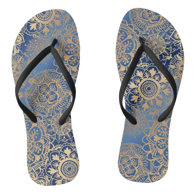 Tongs Flops Motif Mandala bleu et or (Semelle)